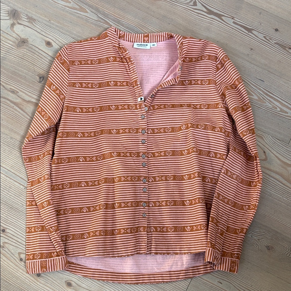 Striped Button-Up Blouse - Orange and Pink